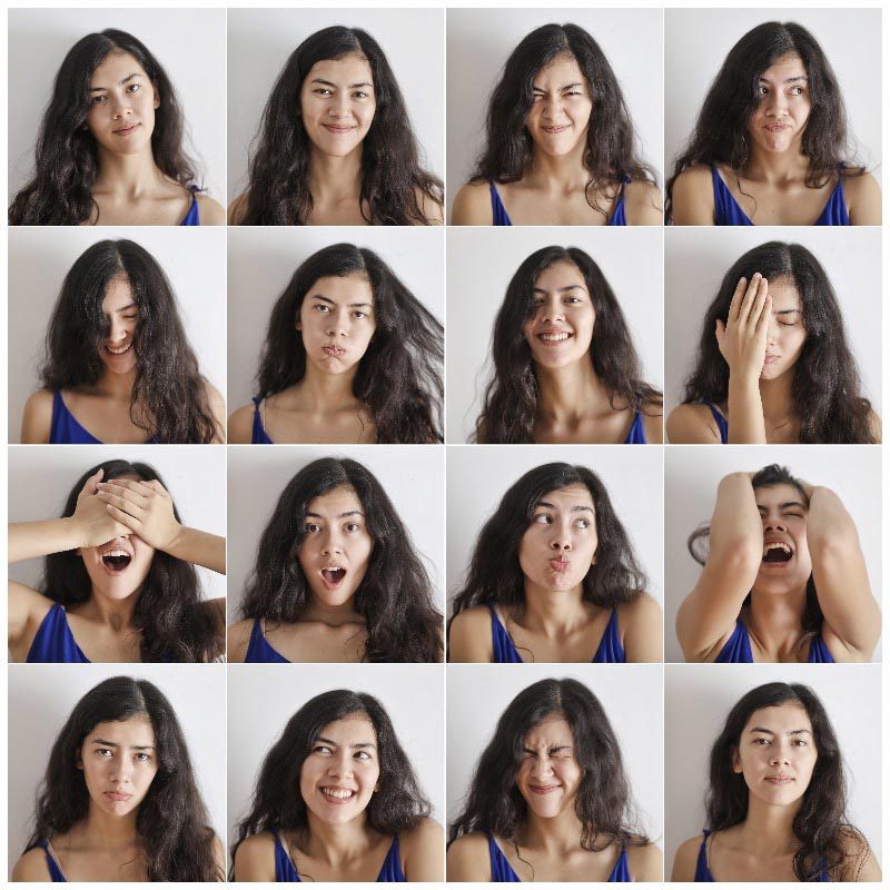 Titelbild für neuen Blogbeitrag, Vielfältige Emotionen im Gesicht einer Frau